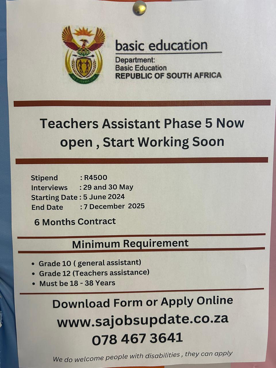 PHASE 5 TEACHER'S ASSISTANT AND GENERAL ASSISTANT